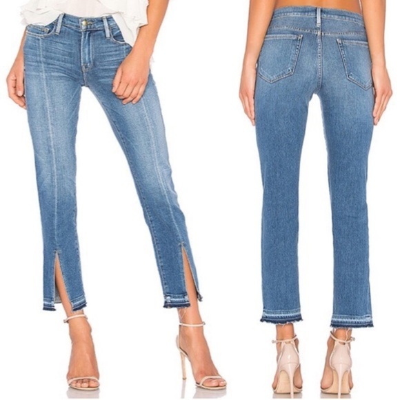 Frame‎ Le Nouveau Straight Jeans Front Women’s Size 25  Split Mid Rise Cropped - Picture 1 of 10